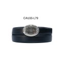 Ceinture automatique boucle crémaillère sans trous en croute de cuir de vachette 3.5 cm
