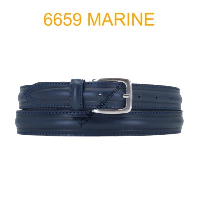 Ceinture en cuir de vachette fabrication francaise 6659 Marine