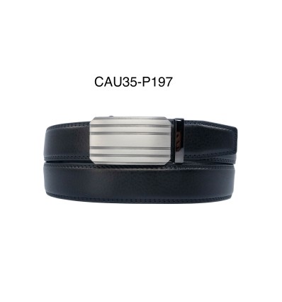Ceinture automatique boucle crémaillère sans trous en croute de cuir de vachette 3.5 cm - 4