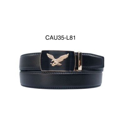 Ceinture automatique boucle crémaillère sans trous en croute de cuir de vachette 3.5 cm - 4