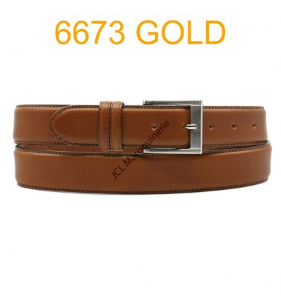 Ceinture en cuir de vachette fabrication francaise 6673 Camel