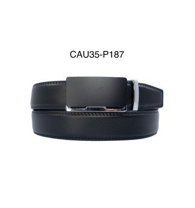 Ceinture automatique boucle crémaillère sans trous en croute de cuir de vachette 3.5 cm - 4