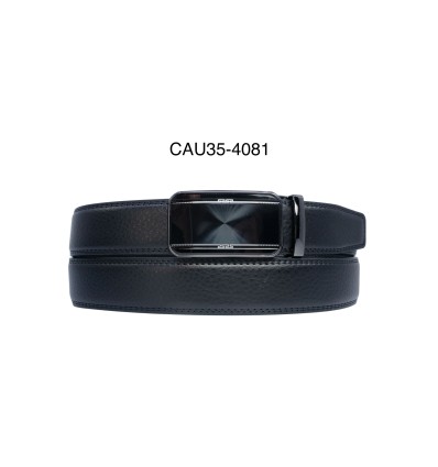 Ceinture automatique boucle crémaillère sans trous en croute de cuir de vachette 3.5 cm - 4