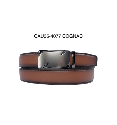 Ceinture automatique boucle crémaillère sans trous en croute de cuir de vachette 3.5 cm - 4