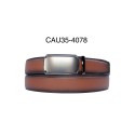 Ceinture automatique boucle crémaillère sans trous en croute de cuir de vachette 3.5 cm