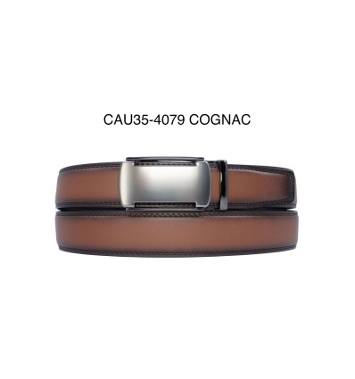 Ceinture automatique boucle crémaillère sans trous en croute de cuir de vachette 3.5 cm - 4