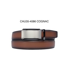 Ceinture automatique boucle crémaillère sans trous en croute de cuir de vachette 3.5 cm - 4