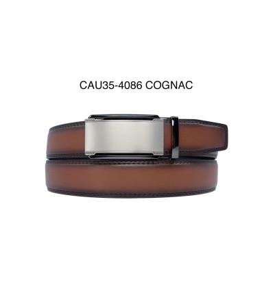 Ceinture automatique boucle crémaillère sans trous en croute de cuir de vachette 3.5 cm - 4