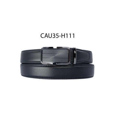 Ceinture automatique boucle crémaillère sans trous en croute de cuir de vachette 3.5 cm - 4