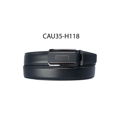 Ceinture automatique boucle crémaillère sans trous en croute de cuir de vachette 3.5 cm - 4