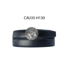 Ceinture automatique boucle crémaillère sans trous en croute de cuir de vachette 3.5 cm - 4