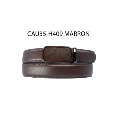 Ceinture automatique boucle crémaillère sans trous en croute de cuir de vachette 3.5 cm - 4
