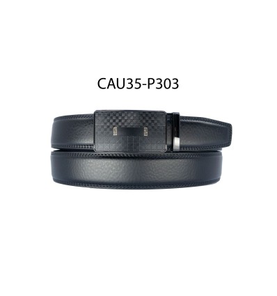 Ceinture automatique boucle crémaillère sans trous en croute de cuir de vachette 3.5 cm - 4