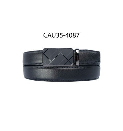 Ceinture automatique boucle crémaillère sans trous en croute de cuir de vachette 3.5 cm - 4
