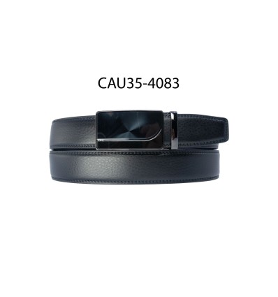 Ceinture automatique boucle crémaillère sans trous en croute de cuir de vachette 3.5 cm - 4