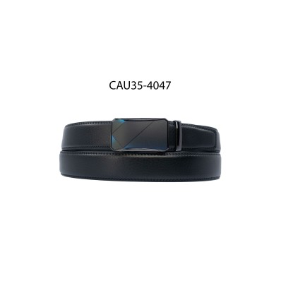 Ceinture automatique boucle crémaillère sans trous en croute de cuir de vachette 3.5 cm - 4