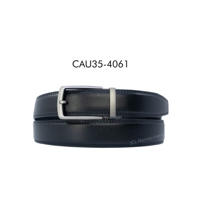 Ceinture automatique boucle crémaillère sans trous en croute de cuir de vachette 3.5 cm - 1