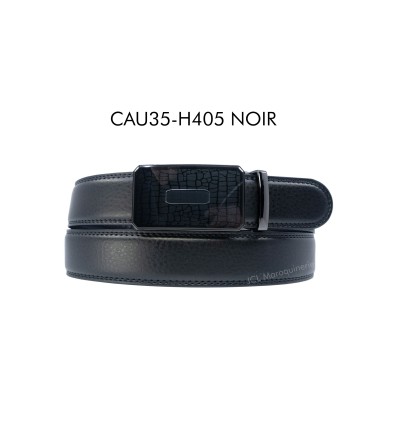 Ceinture automatique boucle crémaillère sans trous en croute de cuir de vachette 3.5 cm - 3