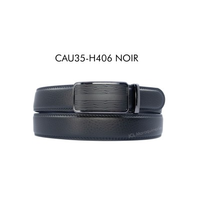 Ceinture automatique boucle crémaillère sans trous en croute de cuir de vachette 3.5 cm - 3