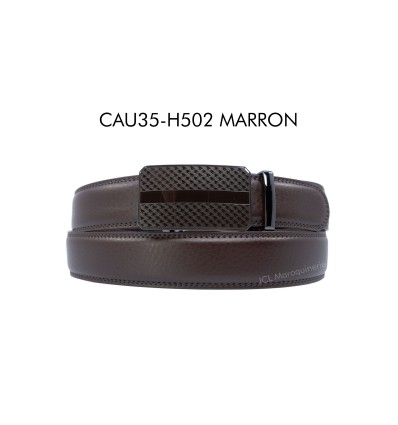 Ceinture automatique boucle crémaillère sans trous en croute de cuir de vachette 3.5 cm - 3