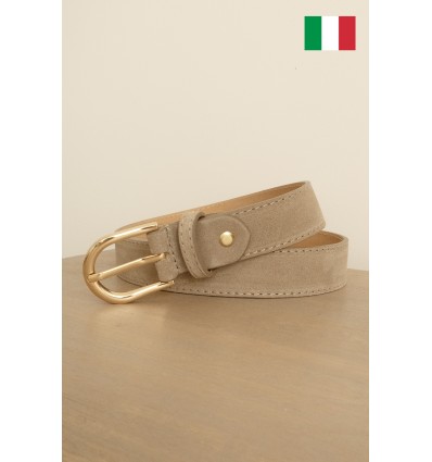 Ceinture femme en cuir daim avec boucle dorée Fabriqué en Italie - 1