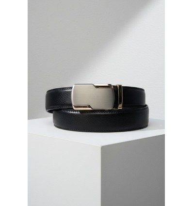 Ceinture automatique boucle crémaillère sans trous en croute de cuir de vachette 3.5 cm - 4