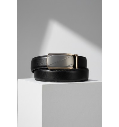 Ceinture automatique boucle crémaillère sans trous en croute de cuir de vachette 3.5 cm - 4