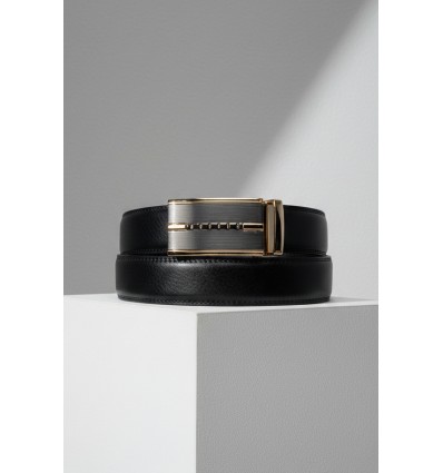 Ceinture automatique boucle crémaillère sans trous en croute de cuir de vachette 3.5 cm - 4