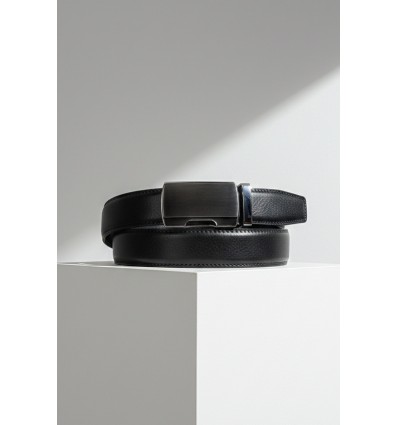 Ceinture automatique boucle crémaillère sans trous en croute de cuir de vachette 3.5 cm - 4