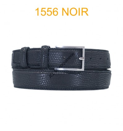 Ceinture en cuir de suède impression lezard fabrication italienne 1556 noir