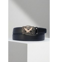 Ceinture automatique boucle crémaillère sans trous en croute de cuir de vachette 3.5 cm - 1