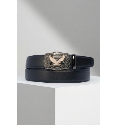 Ceinture automatique boucle crémaillère sans trous en croute de cuir de vachette 3.5 cm - 1