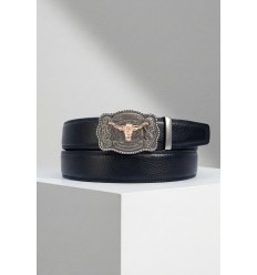 Ceinture automatique boucle crémaillère sans trous en croute de cuir de vachette 3.5 cm - 4